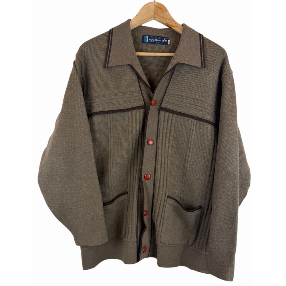 Swallow Men's Wear Wool Cardigan Grandpa Core Brown Sweater Size XL* **SEE Japan
